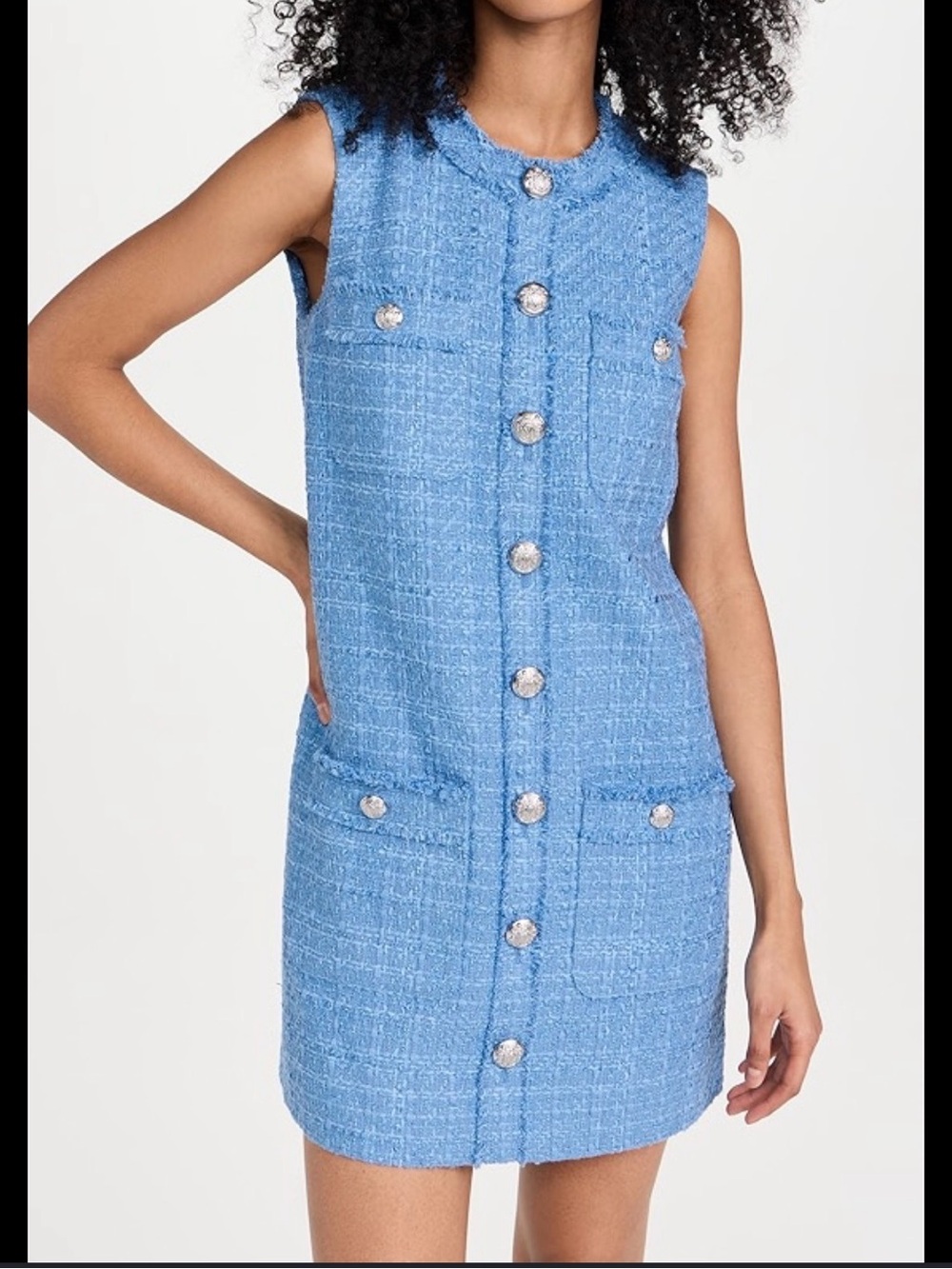 Veronica Beard Sky Blue Tweed Sleeveless Button-Front Mini Dress